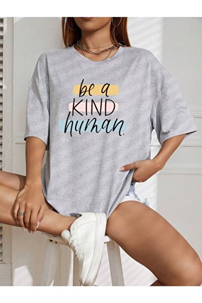 PERISENSE Be A Kind Human Printed Γυναικεία / Κορίτσια Oversize Grey Salas T-...