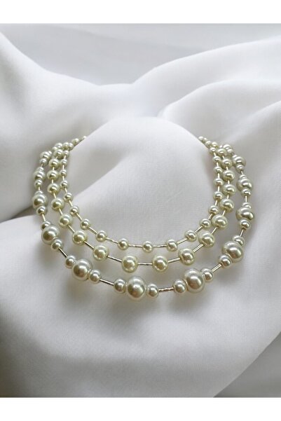 FUYA JEWELLERY Ara Detaylı Üç Sıra İnci Kolye