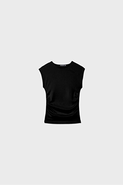 Stradivarius Basic fitted T-shirt with gathering