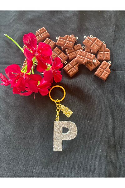 Bellinzona Silver Glitter Teddy Bear Detailed P Letter Keychain and Bag Charm