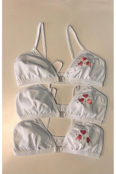 LİRONA Pack of 3 a Quality Girl's Stoned Cotton Training Bra with Lycra Padless Rubber Strap