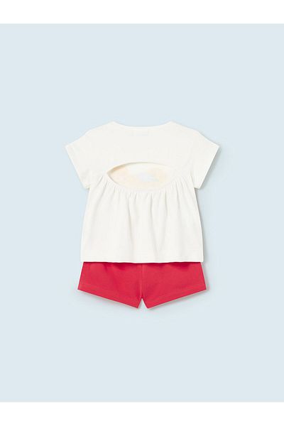 MAYORAL Set fete tricou și pantaloni scurți sport 1276 Alb, Roz