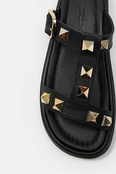 NILUFARR Vallen Чорні жіночі тапочки з натуральної шкіри