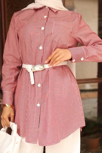 Modamihram Striped Pocket Detailed Suit Claret Red 19242