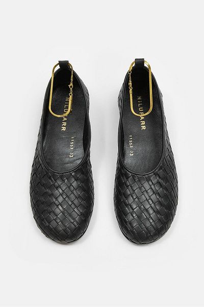 NILUFARR Lisa Black Genuine Leather Anklet Women's Ballerinas