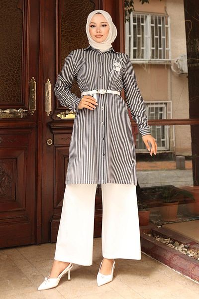 Modamihram Striped Embroidery Detailed Suit Black 19261