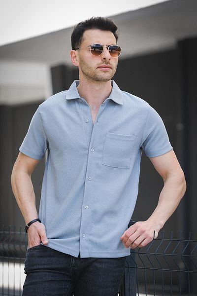 Oksit Ανδρικό πουκάμισο Theo Slim Fit Flexible Lycra με κοντό μανίκι με γιακά