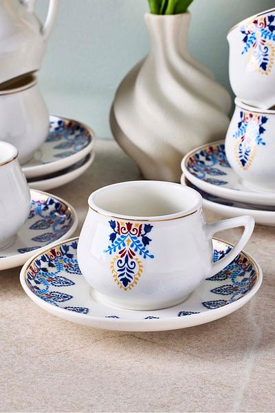 Perotti Mavibahçe 6-Person Porcelain Coffee Cup Set