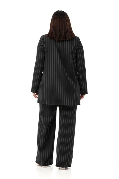 DISENTIS MODEST Plus Size Striped Black Jacket Pants Double Suit