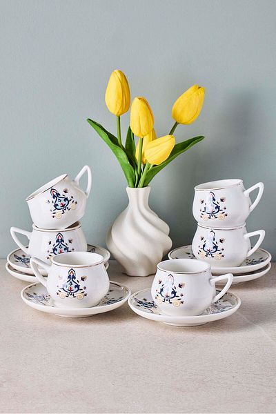 Perotti Mavibahçe 6-Person Porcelain Coffee Cup Set