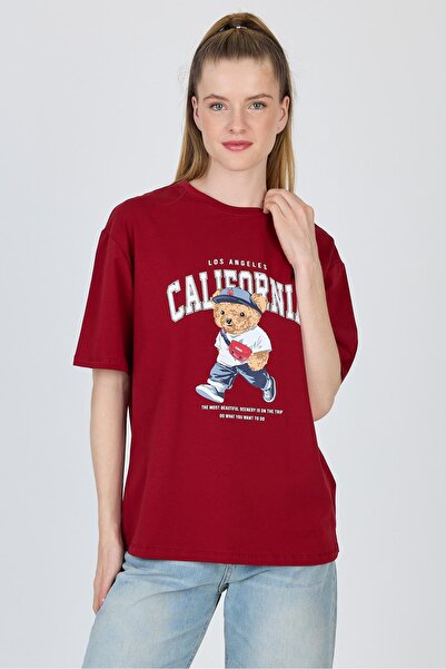 Rays Tricou oversize cu imprimeu urs bordeaux 6559