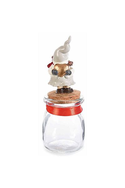 Decorer Glass Jar with White and Red Ceramic Elf Figurine 6x15 cm