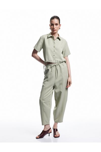 Koton Modal Fabric Elastic Waist Tie Pocket Balloon Fit Pants