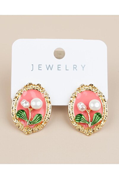 Portakal Esintisi أقراط روزابيلا الوردية المزخرفة بالزهور واللؤلؤ