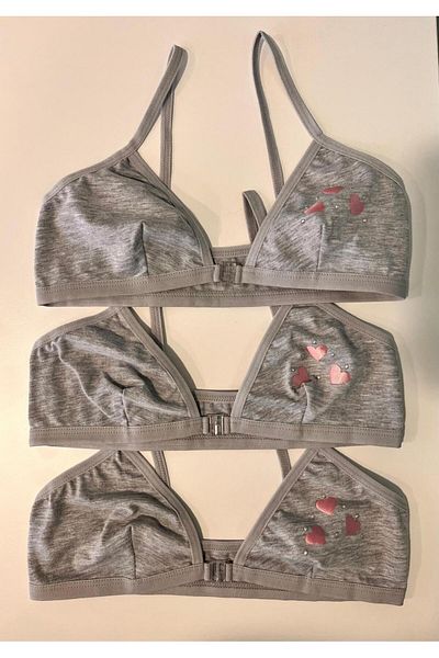 LİRONA Pack of 3 a Quality Girl's Stoned Cotton Training Bra with Lycra Padless Rubber Strap