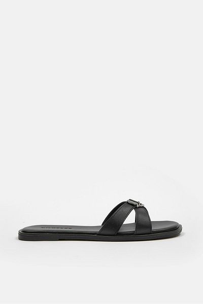 NILUFARR Mazzeo Black Genuine Leather Women's Slippers