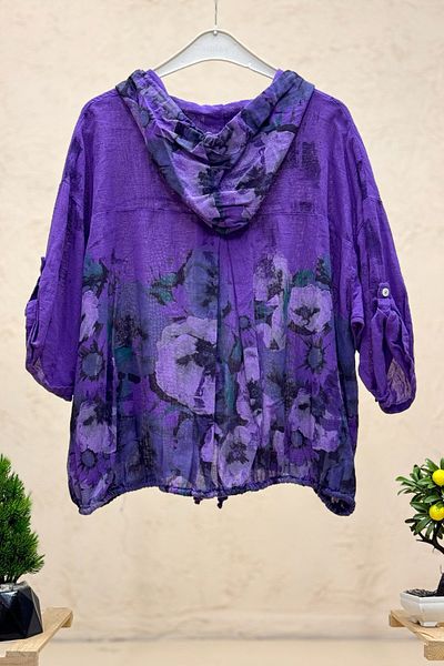 sahnemoda Jachetă importată cu glugă cu fermoar cu model floral