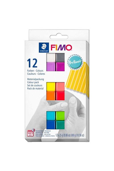 Bafimo FIMO Soft modeling clay, set of 12 colors 300g, brilliant