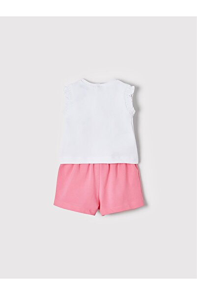 MAYORAL Set fete tricou și pantaloni scurți sport 1241 Alb, Roz