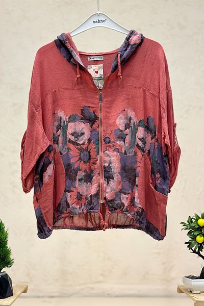 sahnemoda Jachetă importată cu glugă cu fermoar cu model floral