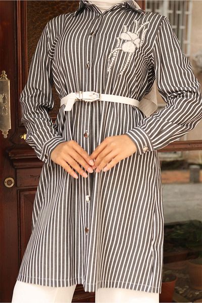 Modamihram Striped Embroidery Detailed Suit Black 19261