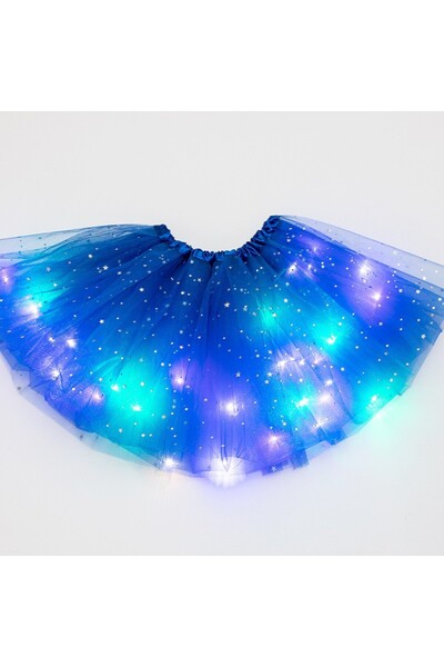 Optim Solution Fustă LED pentru copii, tutu de balet cu lumini multicolore, model stea, lungime 30 cm, albastră