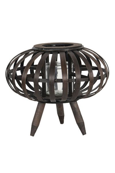 Clayre & Eef Wooden Brown Lantern with Glass Cup