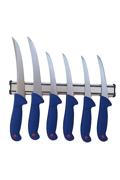 Globalport Retail Set of 6 professional butcher knives (4 boning, 2 filleting) with stainless steel magnetic holder