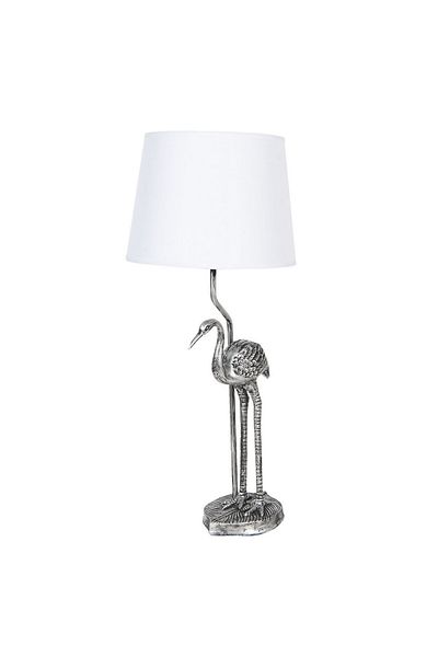 Clayre & Eef Decorative Table Lamp Flamingo with Silver Polyresin Base and White Textile Shade Ø 25 cm x 28 h