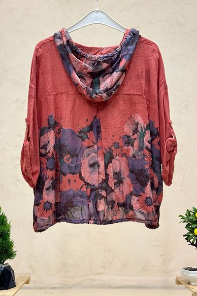 sahnemoda Jachetă importată cu glugă cu fermoar cu model floral