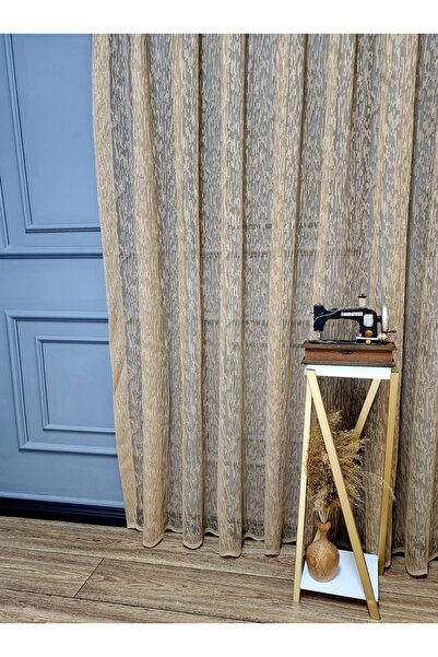 Taç Farbateks Planting Rain Plain Plain Mink Beige Colored Ironing Ask 2 Layers Pleated Tulle Curtain