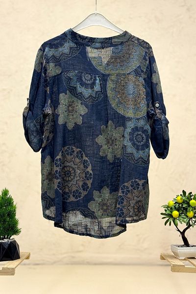 sahnemoda Cămașă de in cu guler dominator cu model mandala și flori