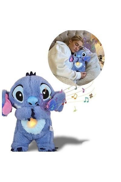 xpress sales Jucărie de pluș Virtual Trend® Stitch cu respirație simulată și melodii liniștitoare - Albastru, 25 cm