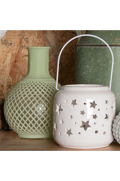 Clayre & Eef Vase for Flowers in Green Glass Ø 13 x 18 h