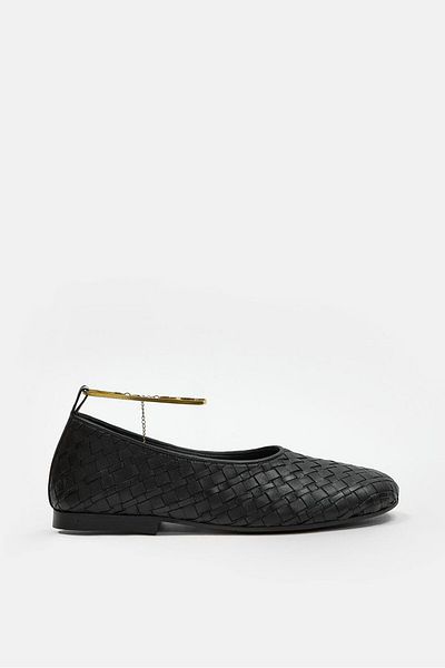 NILUFARR Lisa Black Genuine Leather Anklet Women's Ballerinas