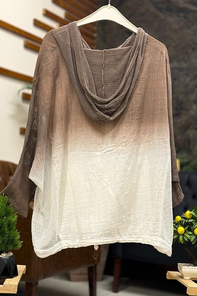 sahnemoda Batik Pattern Hooded Mesh Garnished Jacket