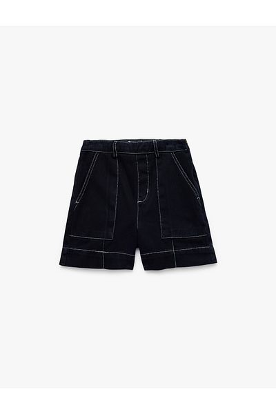 Koton Loose Fit High Waist Shorts with Cotton Pockets and Stitching Detail