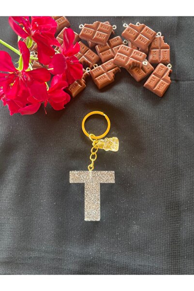 Bellinzona Breloc cu litera T și amuletă pentru geantă, cu ursuleț de pluș ar...