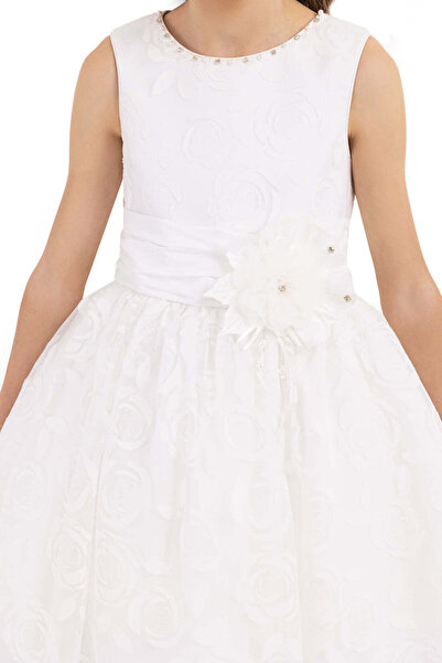 Pamina Elegant White Dress, Pamina, with Floral Pattern, Matching Headband, 33220 - 134 cm