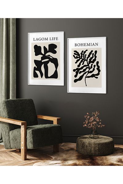 HOMEPACK Double Wooden Framed Painting, 2 Piece Poster Painting, Ikili082-30X40