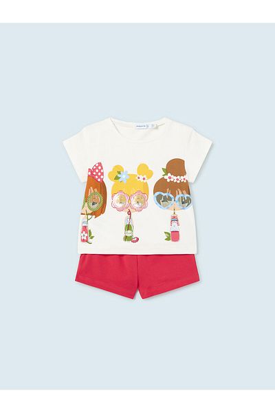 MAYORAL Set fete tricou și pantaloni scurți sport 1276 Alb, Roz
