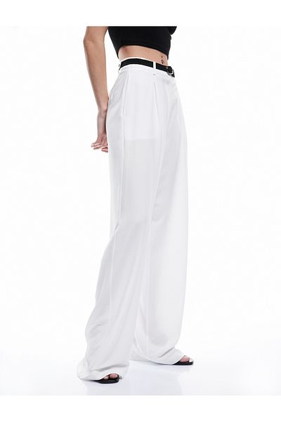 Koton Wide Leg Viscose Trousers with Belt Detail and Pockets