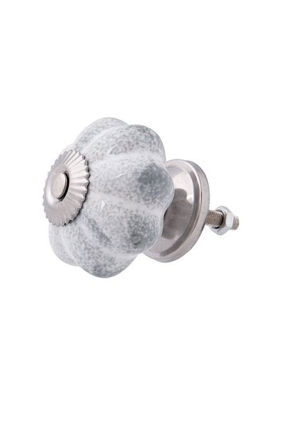 Clayre & Eef Mâner de mobilier din fier și ceramică gri-albă 4x4 cm
