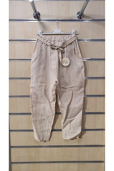 Park Moda Italian Linen Trousers Plain Pattern with Belt