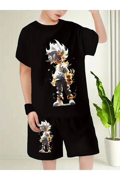 PENTHİLUS Boys' Short Sleeve Round Neck T-Shirt, Cartoon Printed Round Neck Polyester Top