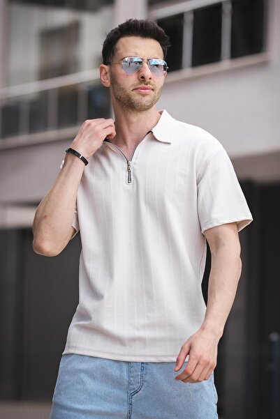 Oksit Ανδρικό μπλουζάκι με μισό φερμουάρ από ύφασμα Lond Polo Collar Jacquard