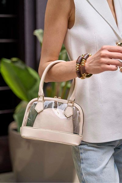 Madamra Cream Women's Transparent Mini Hand and Shoulder Bag
