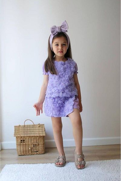 Canlook Rose Detailed Tulle Shorts Skirted Girl's Bottom-Top Set