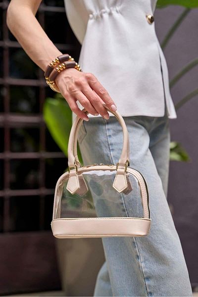 Madamra Cream Women's Transparent Mini Hand and Shoulder Bag
