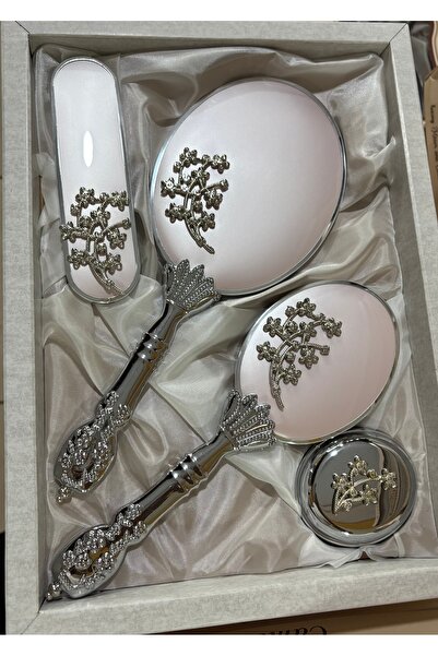 Muensu Set de pieptene și oglindă pentru dote roz, nuntă, logodnă, mireasă, d...